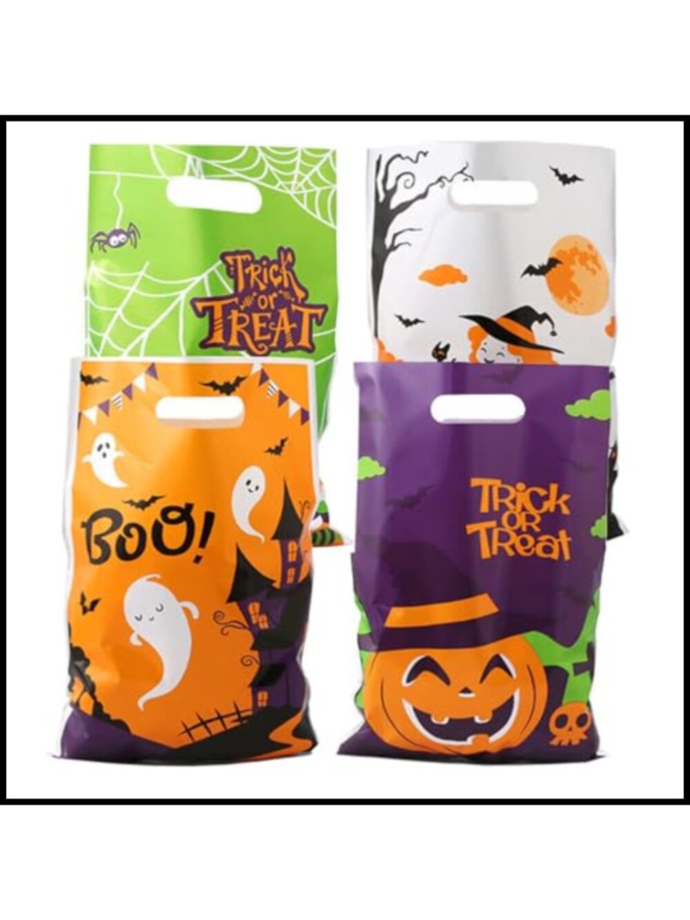 100Pcs Halloween Plastic Candy Treat Bags with Handles Party Favor Goodie Bags